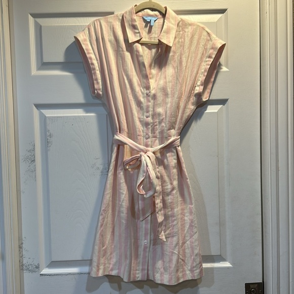 Draper James Trisha Linen Button Front Shirt Dress S Cabana Stripe Pink - Picture 2 of 8